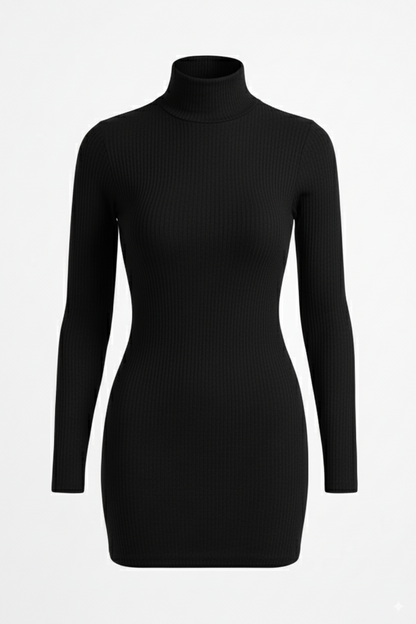 Vestido de punto canalé cuello alto – Gris