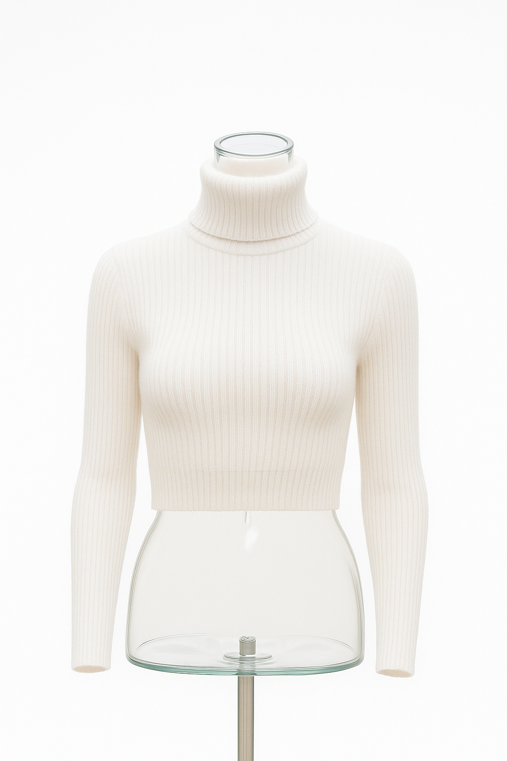 Suéter Crop de Cuello Alto Acanalado – Blanco Puro