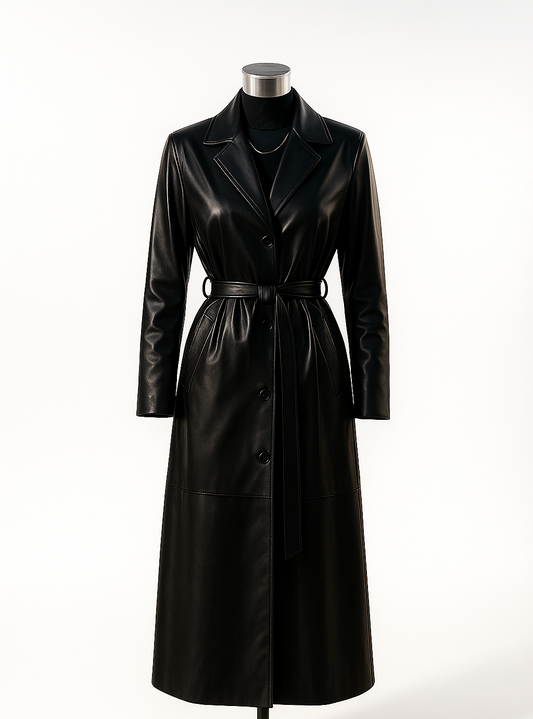 Trench Coat en Polipiel Negra