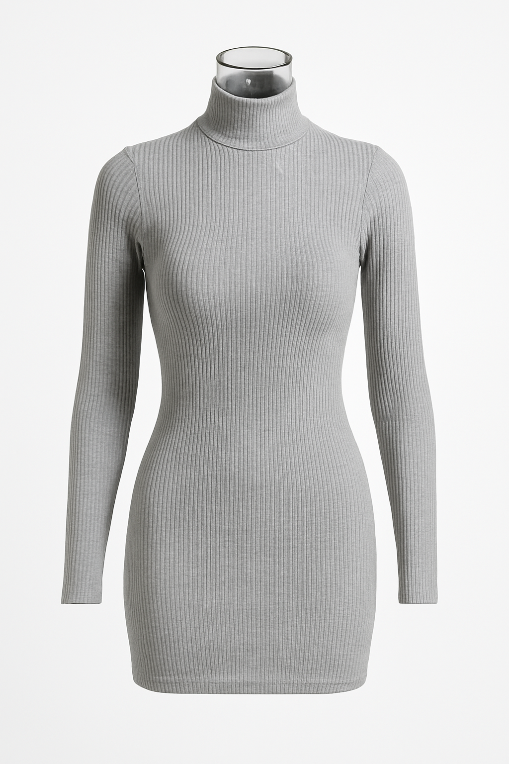 Vestido de punto canalé cuello alto – Gris