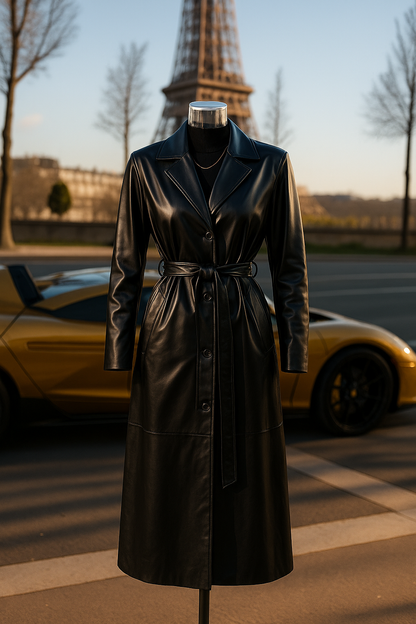 Trench Coat en Polipiel Negra