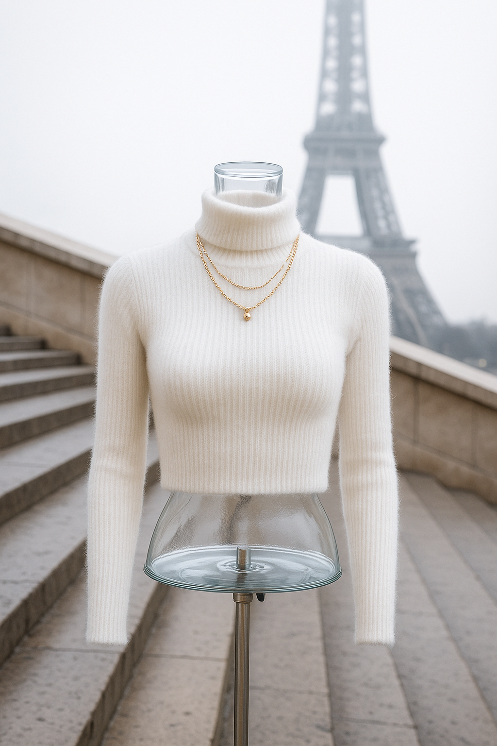 Suéter Crop de Cuello Alto Acanalado – Blanco Puro