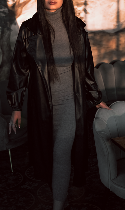 Trench Coat en Polipiel Negra